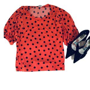 Suzy Shier Polka Dot Puff Sleeve Blouse